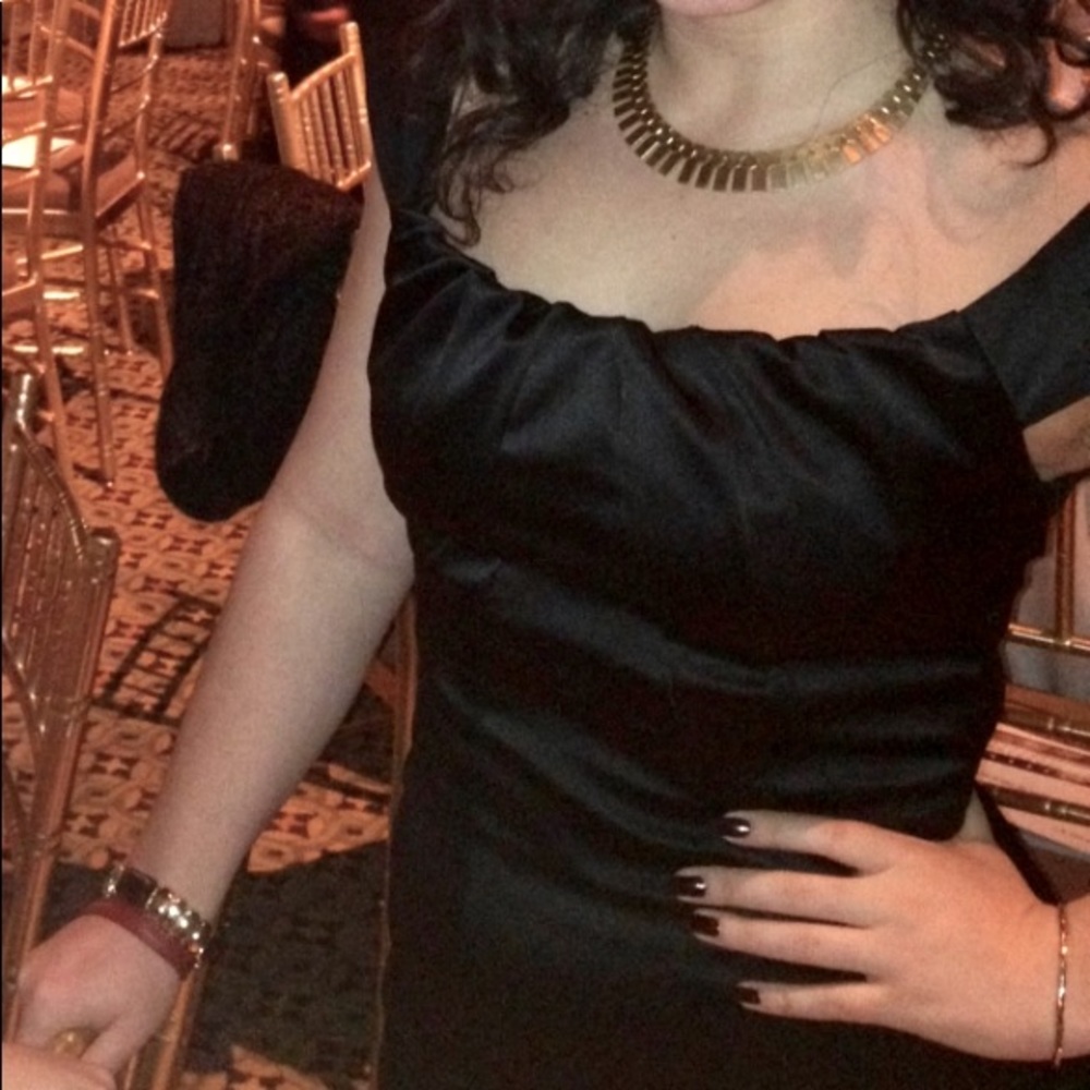 Satin black off the Sholder cocktail dress